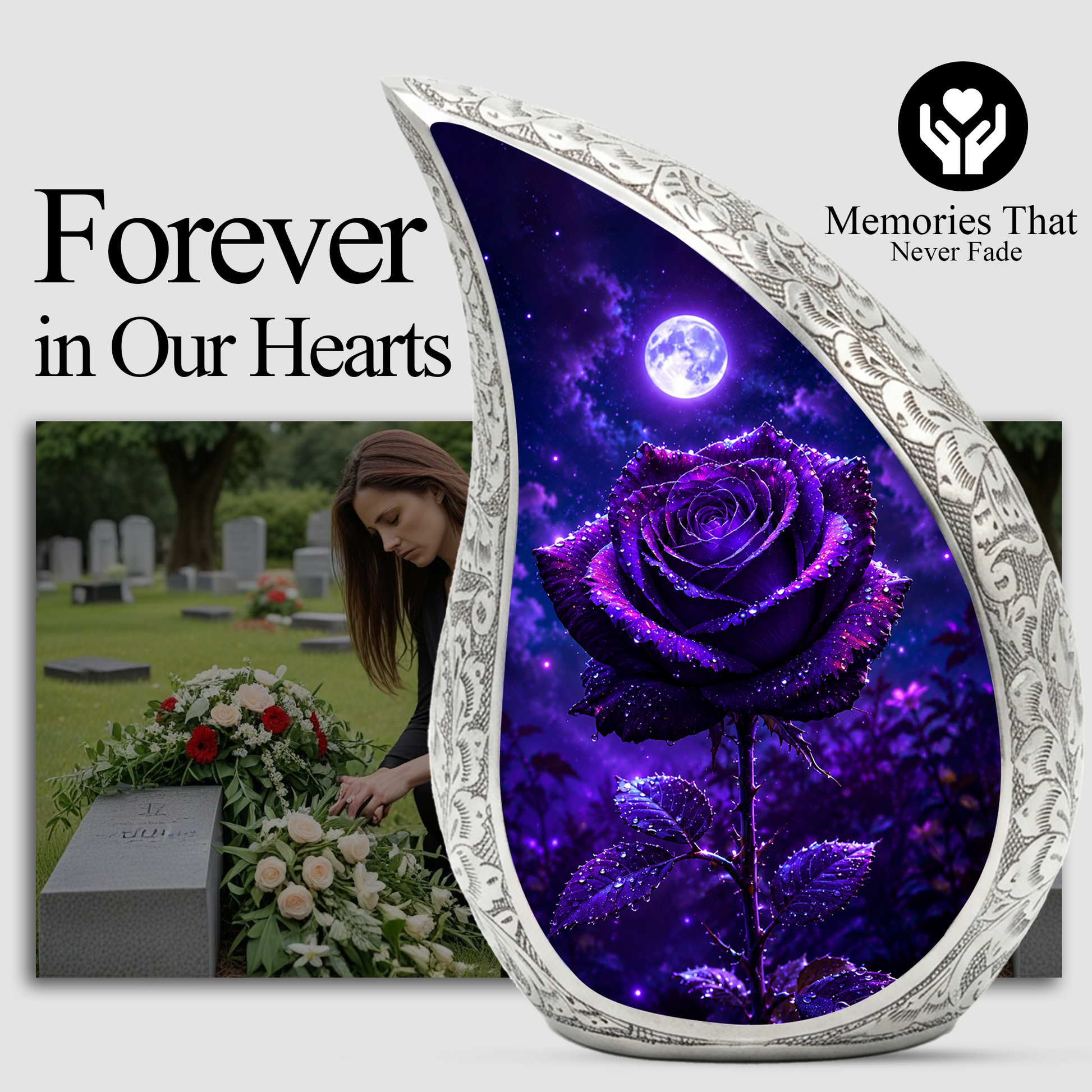 Purple Rose Urn for Human Ashes – Beautiful Memorial Urn for Mom