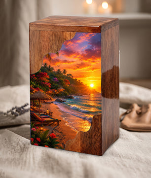 Tropical Beach Wooden Cremation Urn – Wooden Urn for Human Ashes |