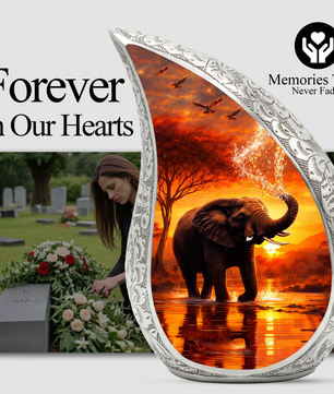Elephant Sunset Adult Urn for Human Ashes – Premium Elephant Cremation Urn
