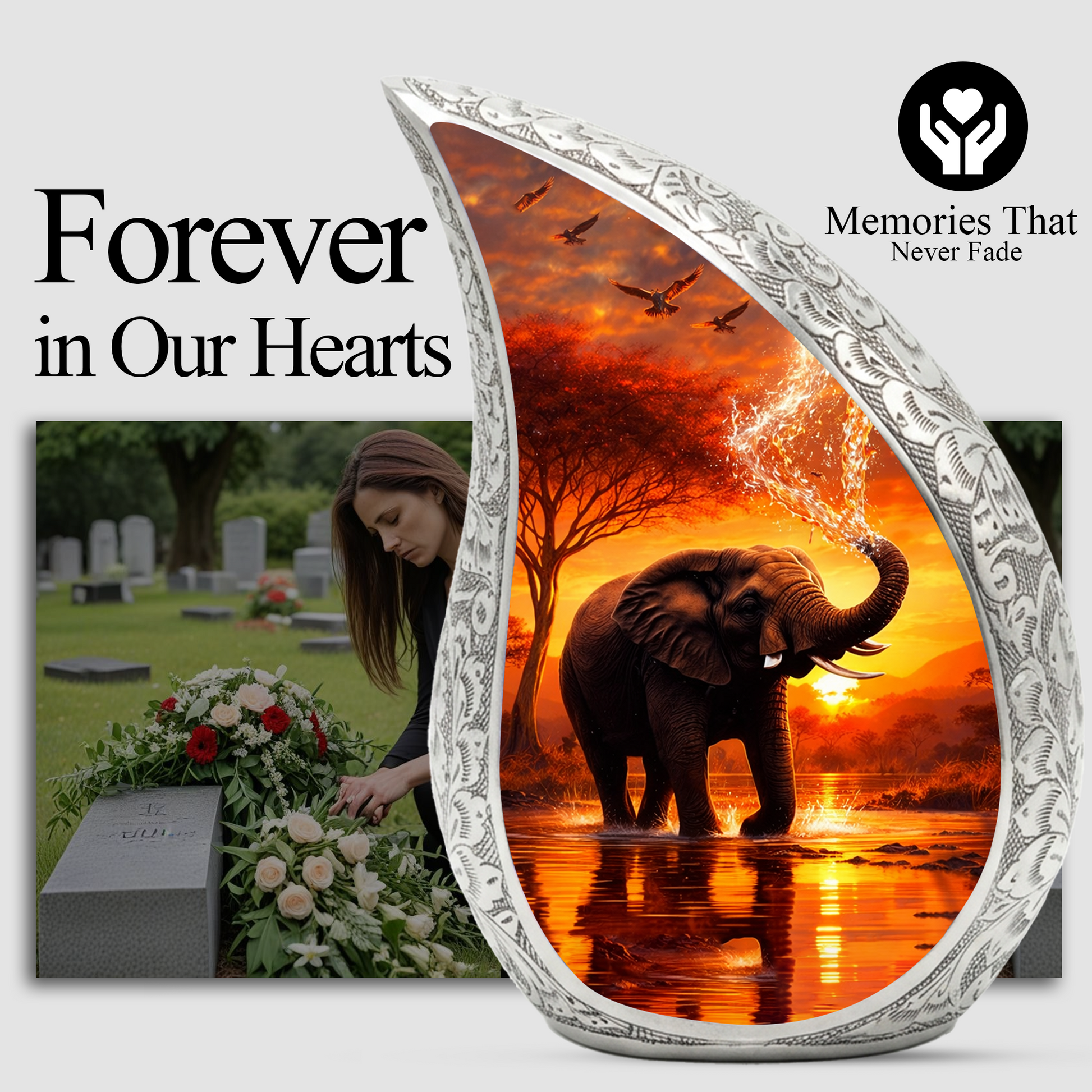 Elephant Sunset Adult Urn for Human Ashes – Premium Elephant Cremation Urn