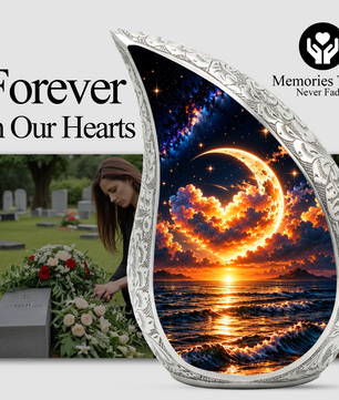 Ocean Sunset Adult Urn for Ashes, Golden Moon Cremation Urn for Human Ashes