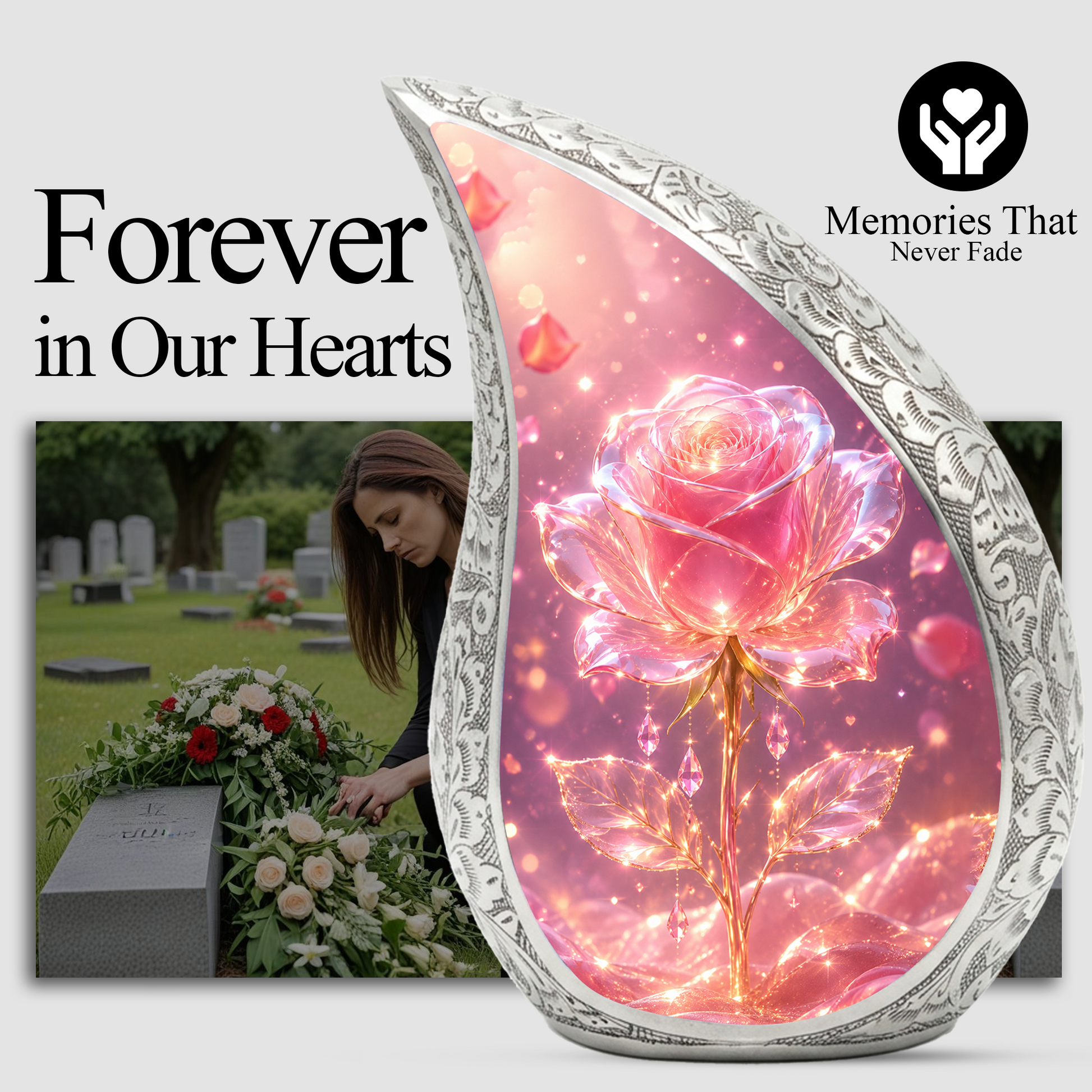 Pink Rose Urn for Mom | Beautiful Urns for Women | Cremation Urn for Mom