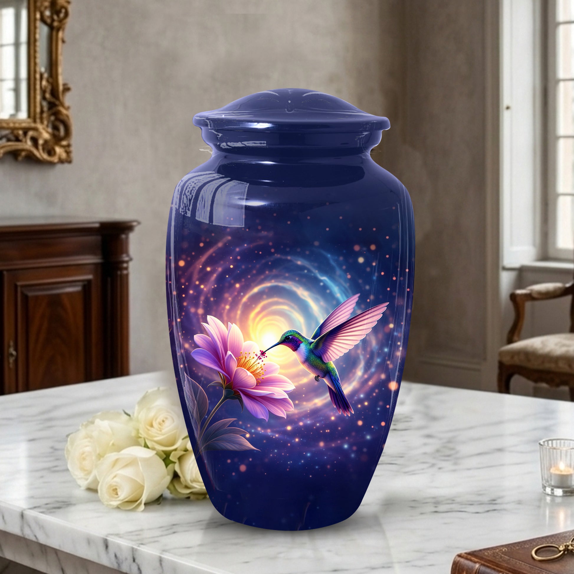 Hummingbird Urn for Mom with Pink Flower | Floral Cremation  Large Urn for Ashes