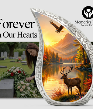 Deer Memorial Adult Urn for Ashes, Mountain Lake Cremation Urn