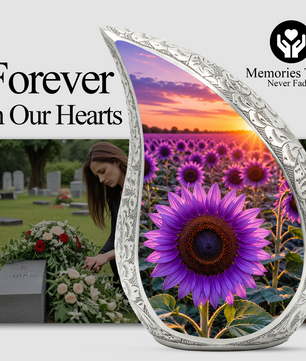 Purple Sunflower Urn for Mom | Beautiful Floral Cremation Urn for Women & Human Ashes