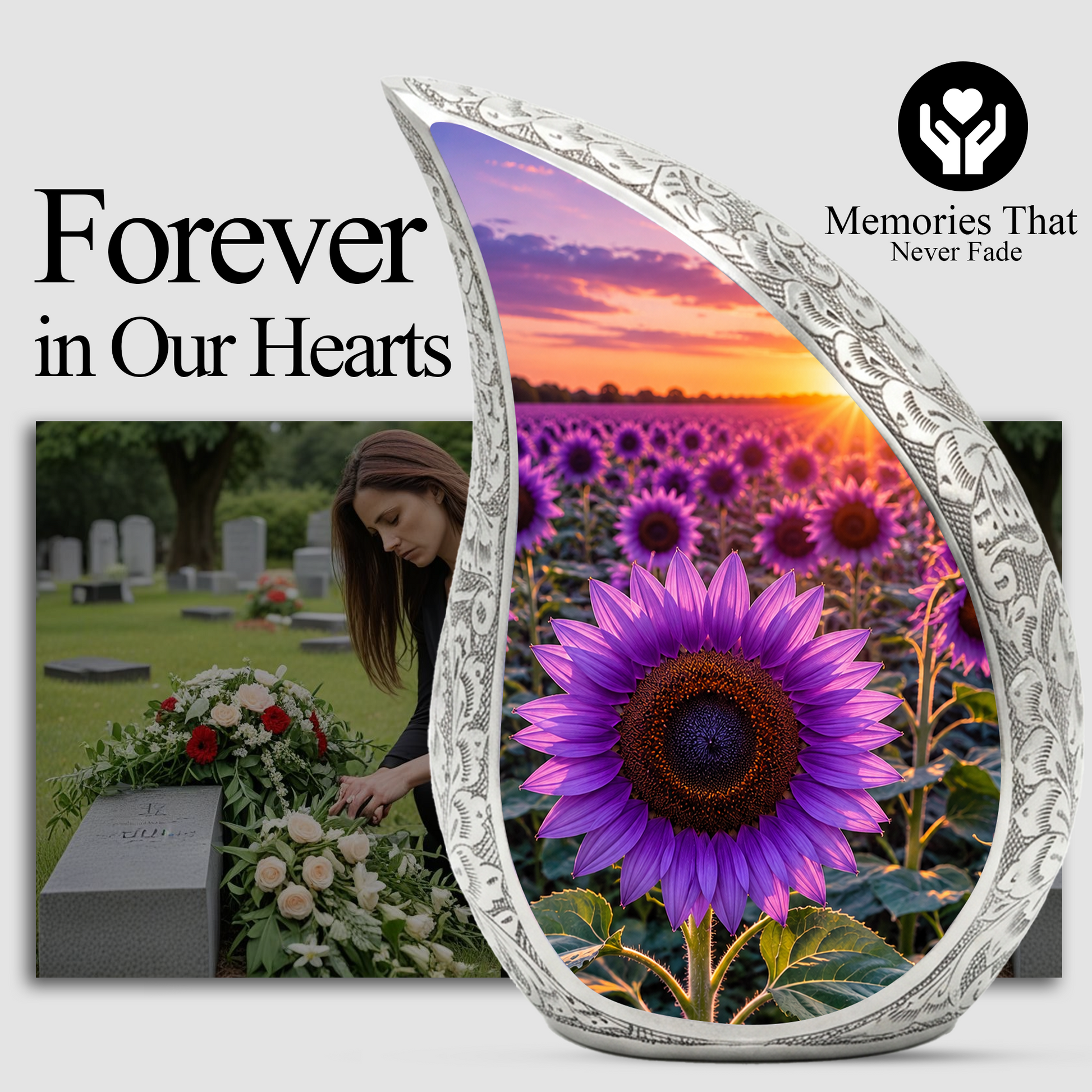 Purple Sunflower Urn for Mom | Beautiful Floral Cremation Urn for Women & Human Ashes