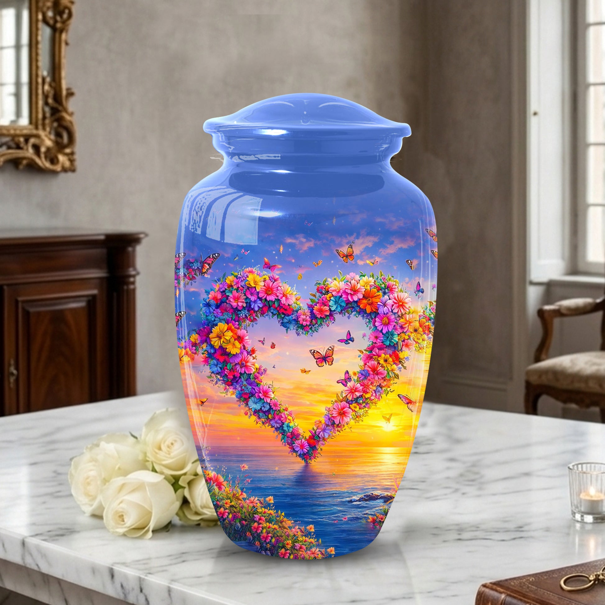 Butterfly Urn for Ashes – Floral Heart  Urn for Mom | Adult Female Cremation Large Urn