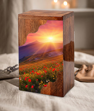 Sunrise Cremation Urn – Custom Wooden Memorial Urn Box for Ashes