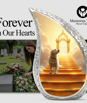 Personalized Dog Cremation Urn – Teardrop Style Aluminum Pet Memorial Urn, 10 Inch