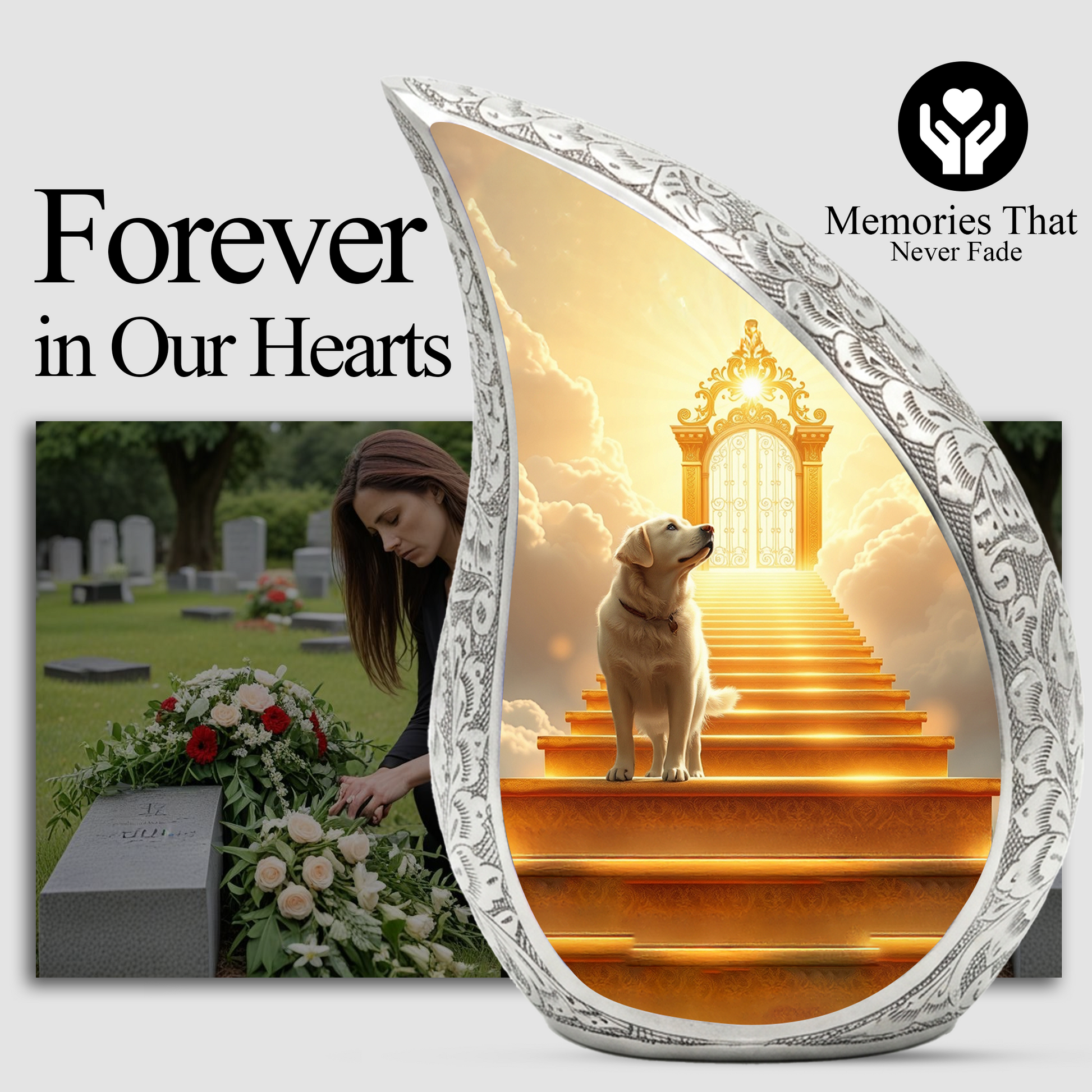Personalized Dog Cremation Urn – Teardrop Style Aluminum Pet Memorial Urn, 10 Inch