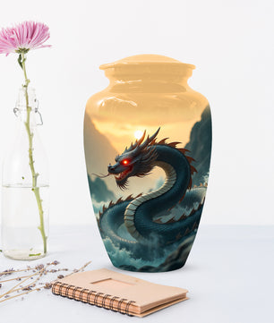 Dragon Sunset Urn for Human Ashes | Adult Cremation Urn | Sunset Dragon Memorial Funeral Urn