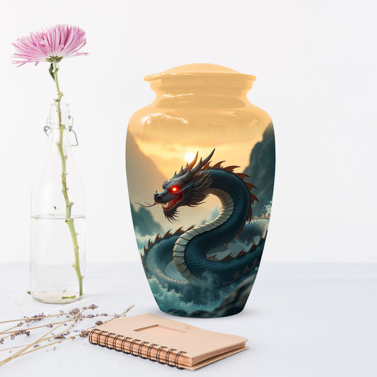 Dragon Sunset Urn for Human Ashes | Adult Cremation Urn | Sunset Dragon Memorial Funeral Urn