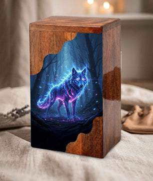 Wooden Cremation Urn – Spirit Wolf Memorial Urn | Custom Wooden Memorial Urn for Dad