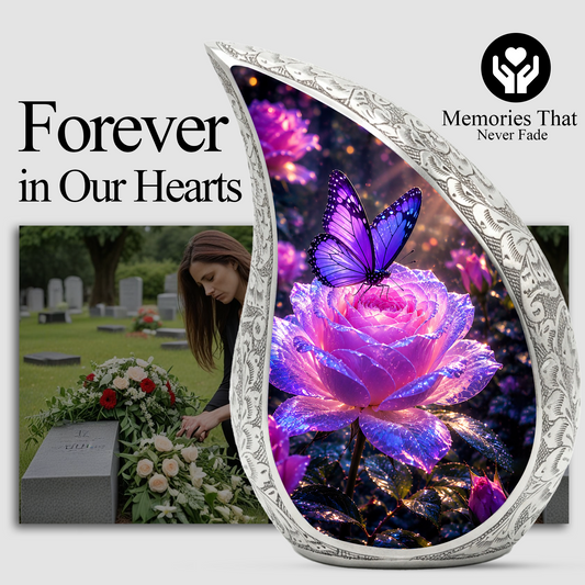 Flower Urn for Mom and Women – Blue Velvet Butterfly Keepsake Cremation Urn for Mom,