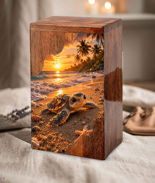 Wooden Cremation Urn for Human Ashes, Sea Turtle Memorial Urn