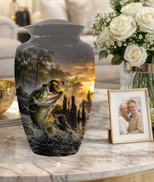 Fishing Urn for Dad - Bass Fisherman Memorial KeepsakeUrns,Personalized Lake Tribute