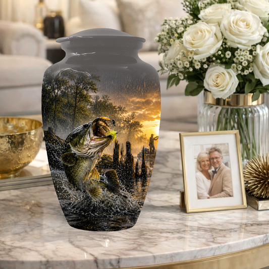 Fishing Urn for Dad - Bass Fisherman Memorial KeepsakeUrns,Personalized Lake Tribute