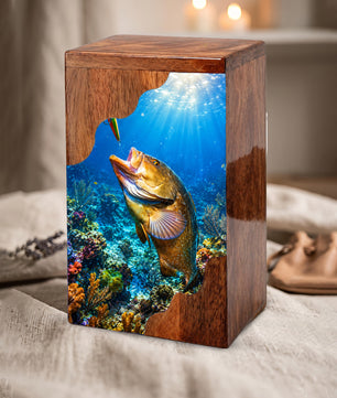 Fishing Wooden Cremation Urn – Ocean Fishing Memorial Urn for Human Ashes