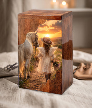 Angel Horse Wooden Cremation Urn – Memorial Urn for Human Ashes