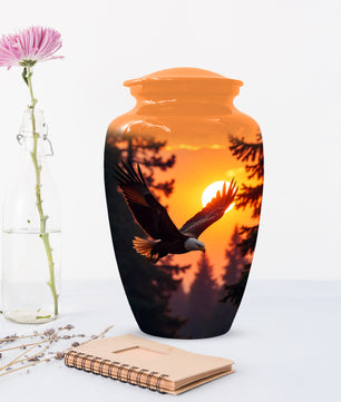 Eagle Sunset Urn for Human Ashes | Majestic Eagle Adult Cremation Urn | Sunset Memorial Funeral Urn