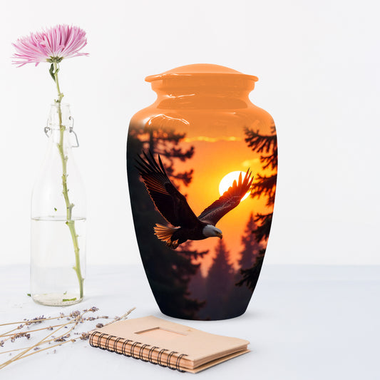 Eagle Sunset Urn for Human Ashes | Majestic Eagle Adult Cremation Urn | Sunset Memorial Funeral Urn