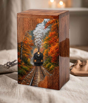 Personalized Wooden Cremation Urn for Mom & Dad, Steam Train Memorial Urn