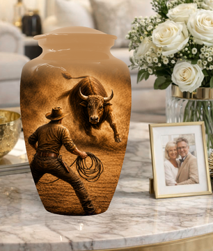 Bull Riding Memorial Urn for Dad -  Cowboy Cremation Urn for Ashes Male