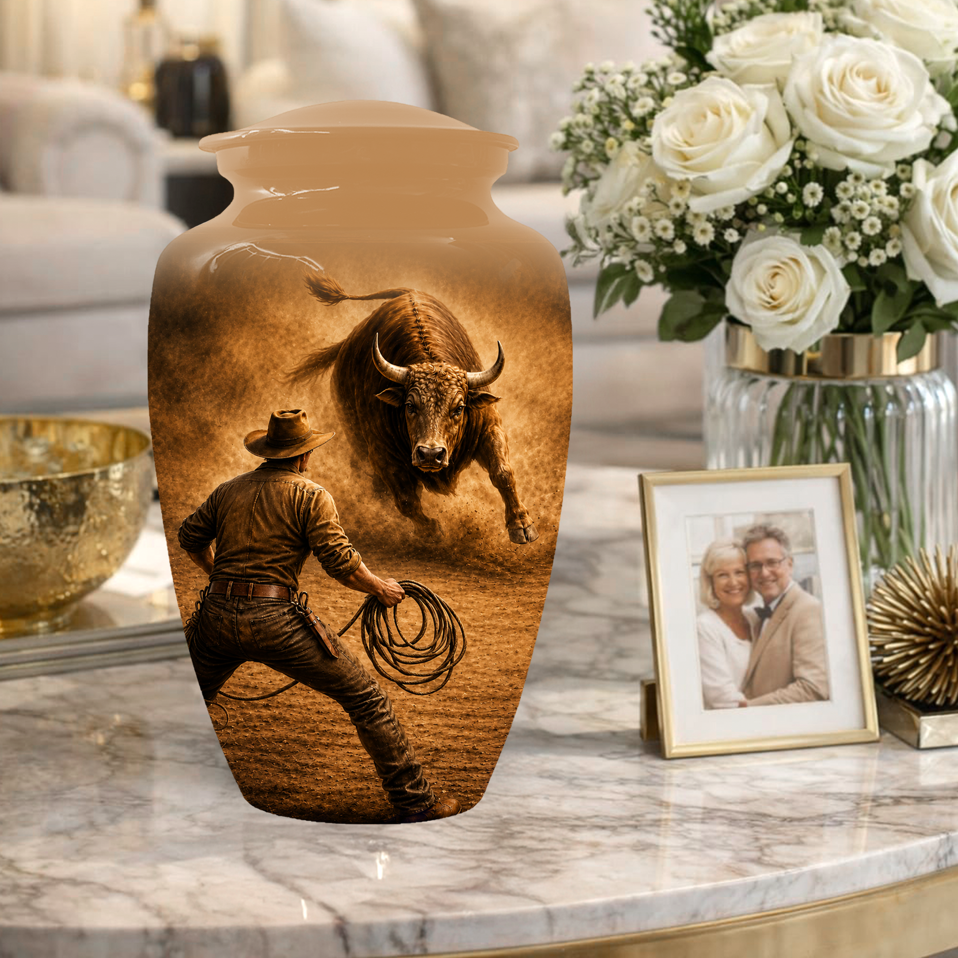 Bull Riding Memorial Urn for Dad -  Cowboy Cremation Urn for Ashes Male