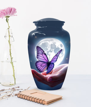 Beautiful Moon Purple Butterfly Urn for Human Ashes | Purple Butterfly Moonlight Cremation Urn