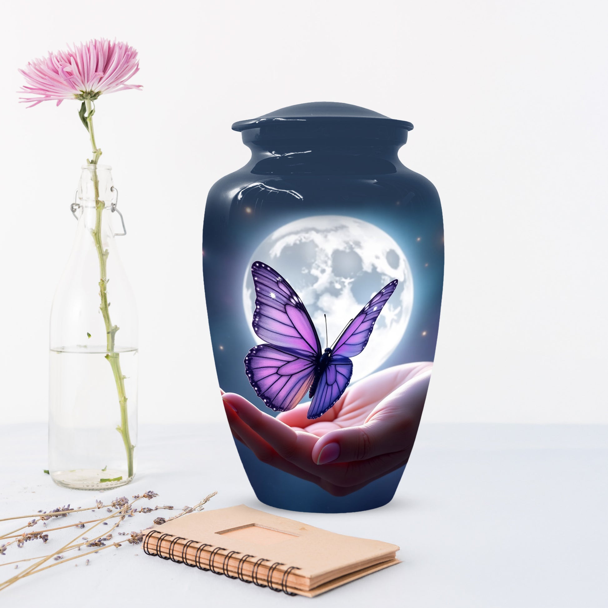 Beautiful Moon Purple Butterfly Urn for Human Ashes | Purple Butterfly Moonlight Cremation Urn