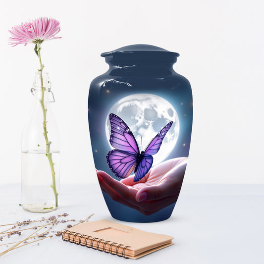 Beautiful Moon Purple Butterfly Urn for Human Ashes | Purple Butterfly Moonlight Cremation Urn