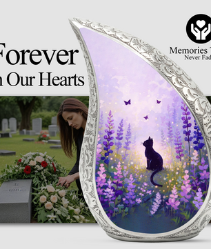 Personalized Cat Urn for Ashes – Floral Cat Memorial Urn | Keepsake Cat Cremation Urn for Pet Ashes