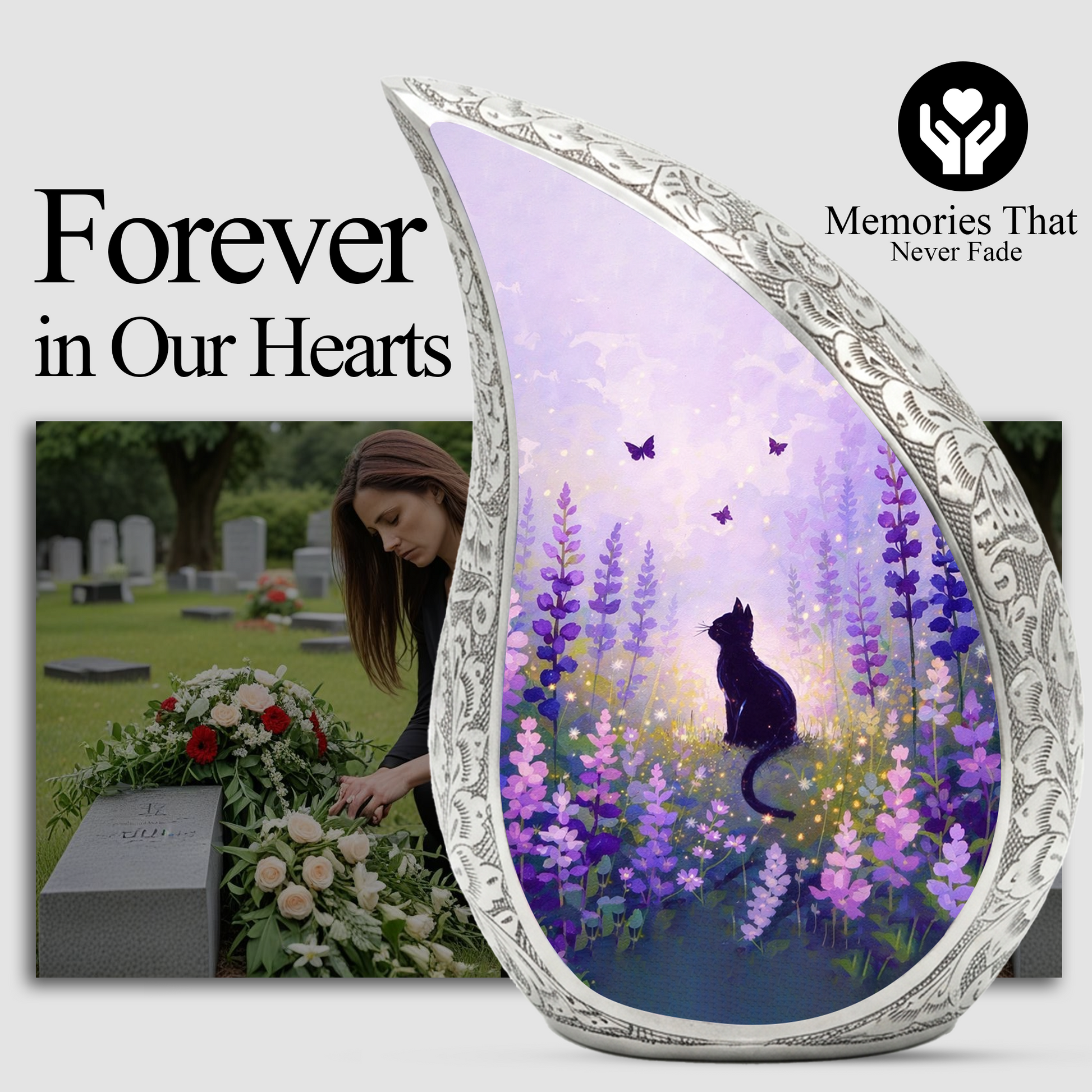 Personalized Cat Urn for Ashes – Floral Cat Memorial Urn | Keepsake Cat Cremation Urn for Pet Ashes