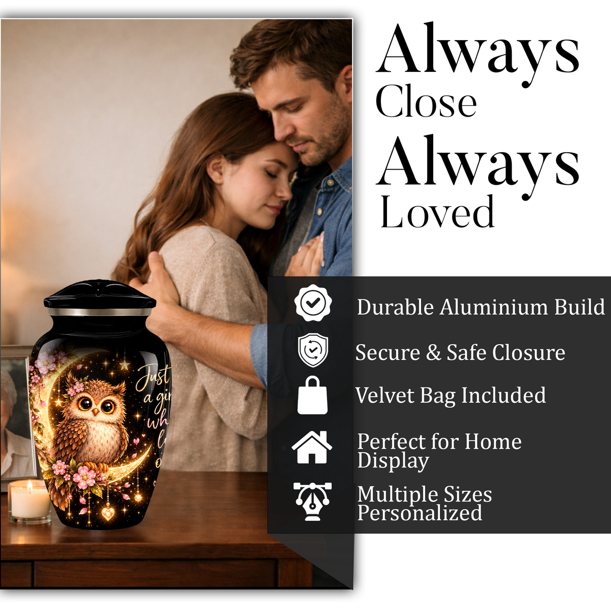 Owl Cremation Urn for Ashes | Personalized Owl Memorial Urn | Cute Bird Funeral Urn