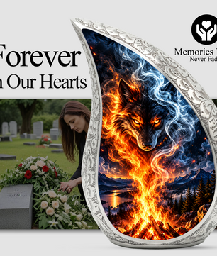Wolf Cremation Urn for Ashes, Fire and Ice Wolf Adult Memorial Urn