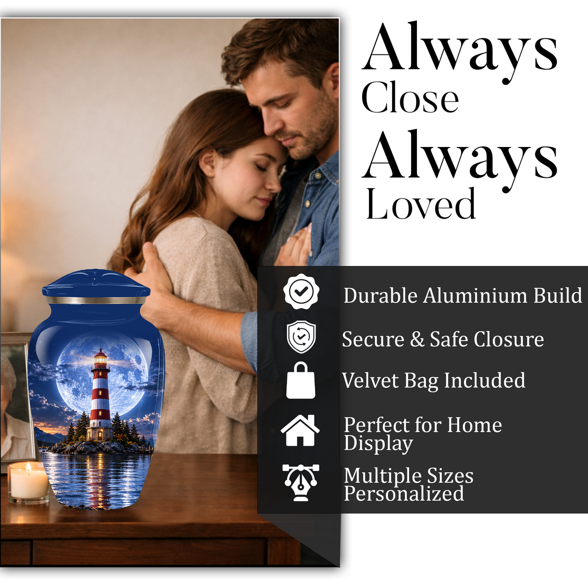 Lighthouse Adult Cremation Urn for Ashes | Ocean Memorial Urn | Personalized Adult Urn for Human Ashes