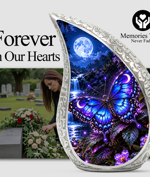 Blue Butterfly Cremation Urn for Mom Ashes - Moonlight Butterfly Memorial Urn