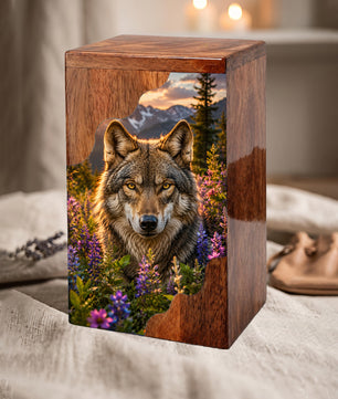 Wolf Wooden Cremation Urn – Wooden Urn for Human Ashes