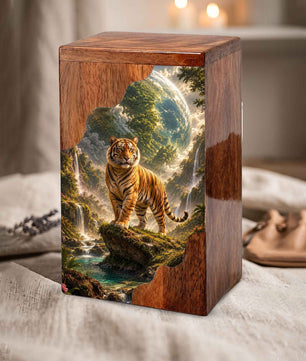 Personalised Urns for Dad, Wooden Cremation Urn for Human Ashes, Tiger Memorial Urn