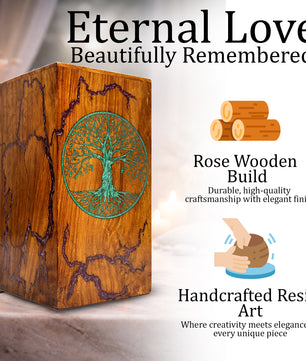 Tree of Life Wood Urn For Ashes - Personalized Wooden Keepsake Resin Urns Box