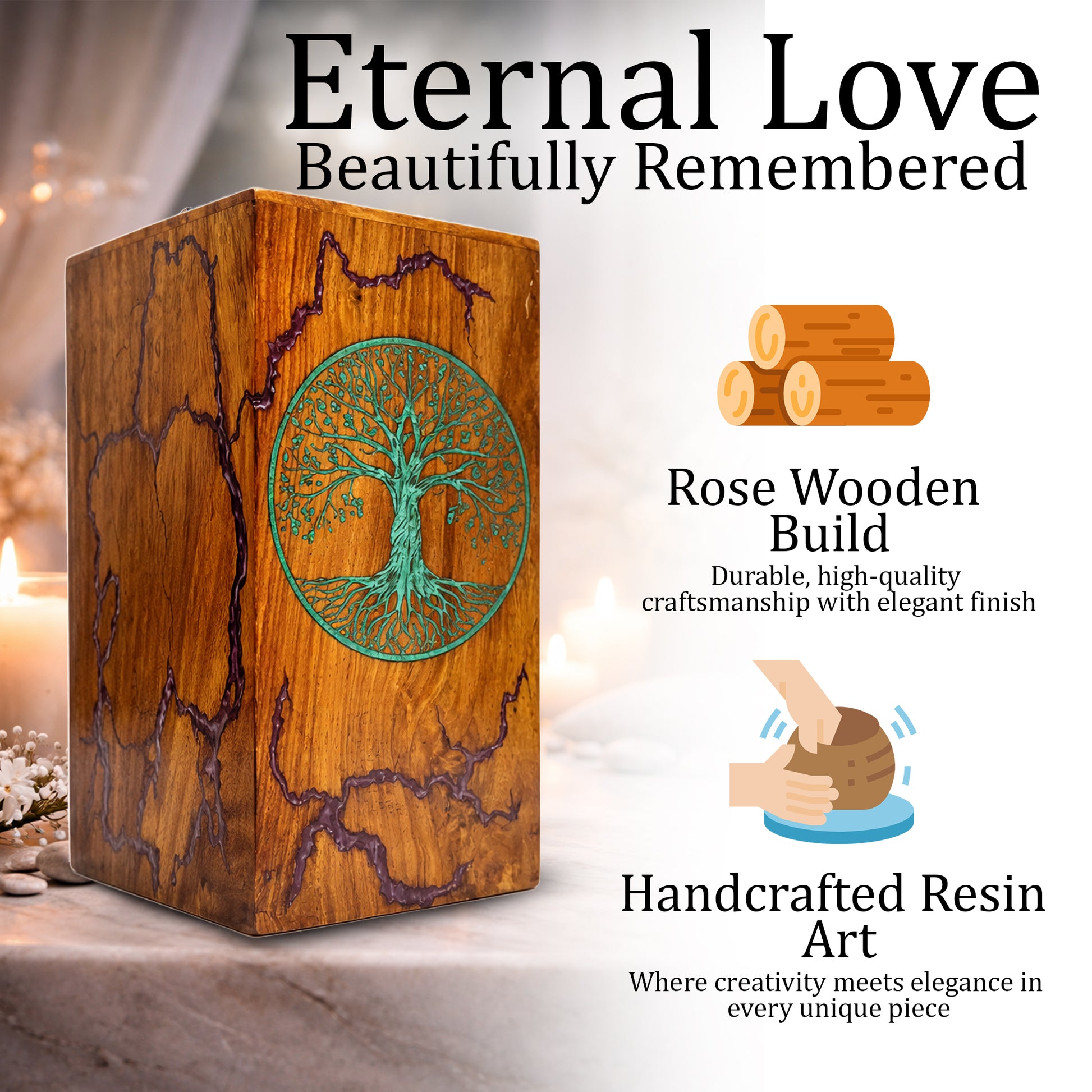 Tree of Life Wood Urn For Ashes - Personalized Wooden Keepsake Resin Urns Box