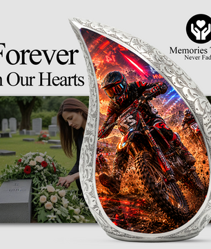 Motorcycle Rider Urn for Dad | Motocross Cremation Urn for Men & Adult Male Ashes