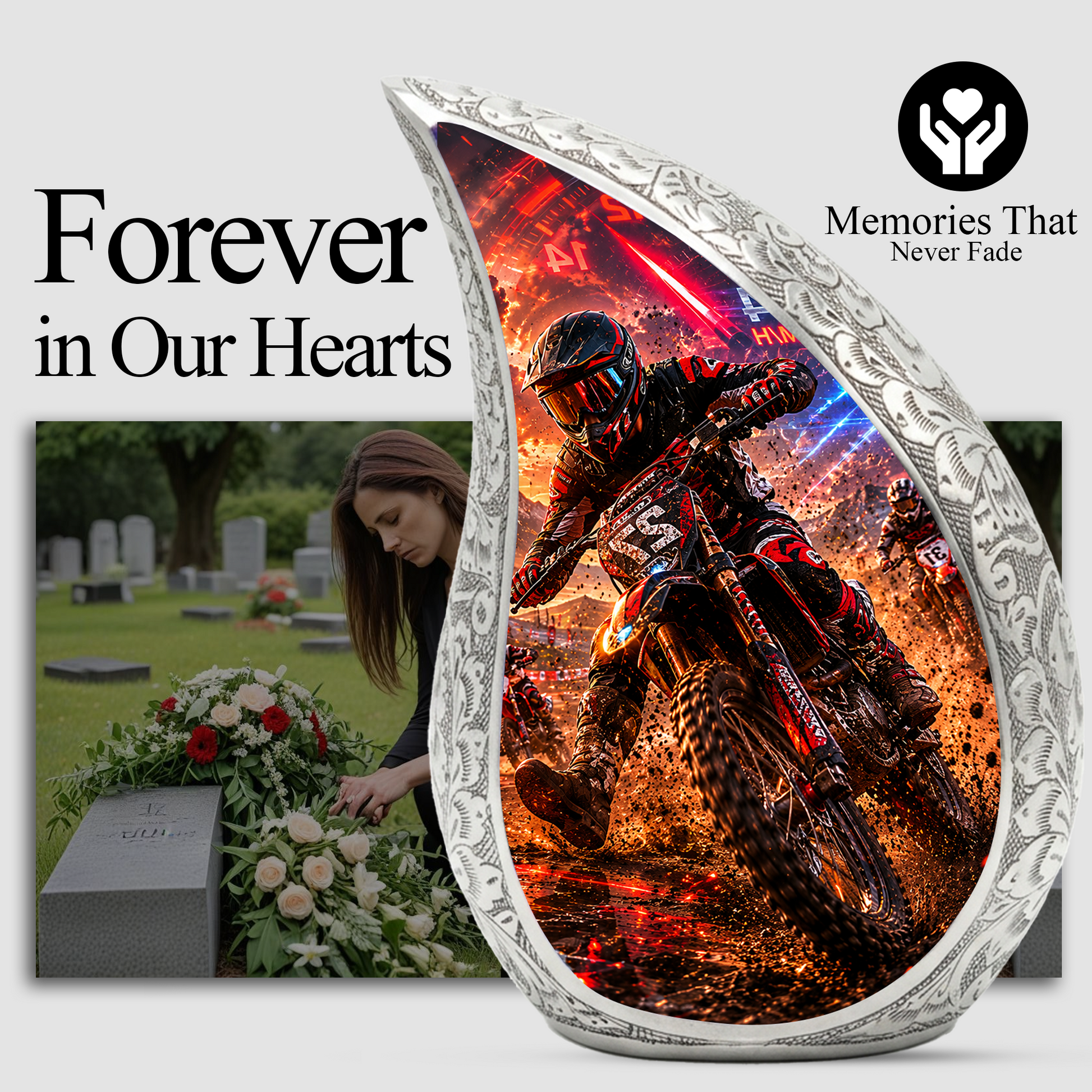 Motorcycle Rider Urn for Dad | Motocross Cremation Urn for Men & Adult Male Ashes
