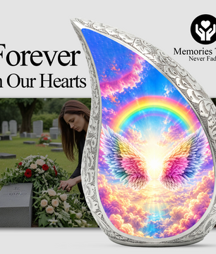 Rainbow Angel Wings Urn for Mom, Personalized Cremation Urn for Ashes