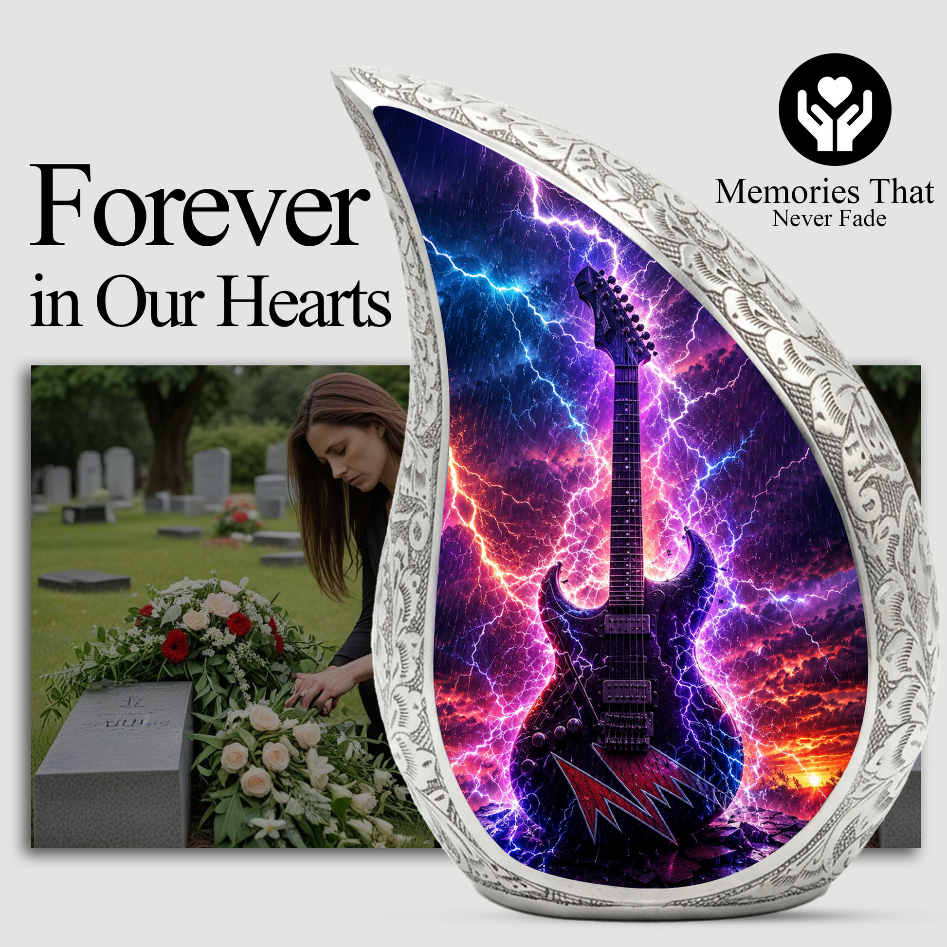Thunder Guitar Urn for Human Ashes | Rock Music Adult Cremation Urn | Guitar Memorial Urn for Adult Ashes