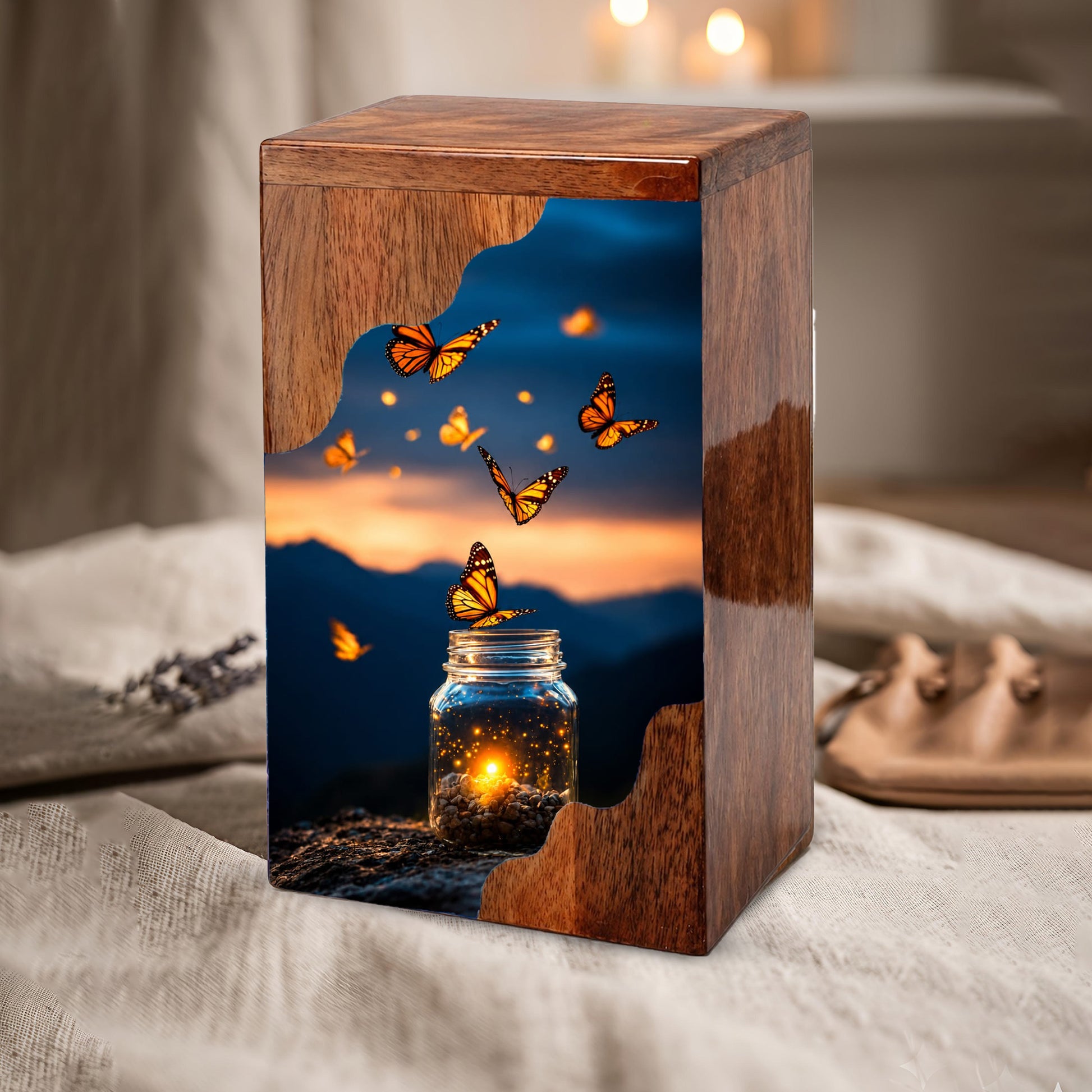 Butterfly Wooden Cremation Urn – Wooden Urn for Human Ashes |