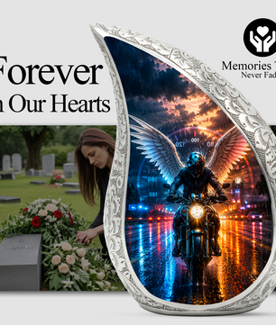 Guardian Angel Motorcycle Urn for Dad – Memorial Cremation Urn for Human Ashes