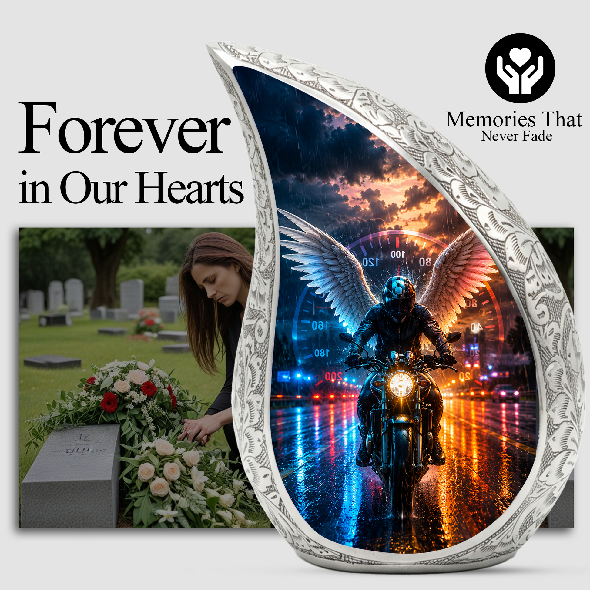 Guardian Angel Motorcycle Urn for Dad – Memorial Cremation Urn for Human Ashes
