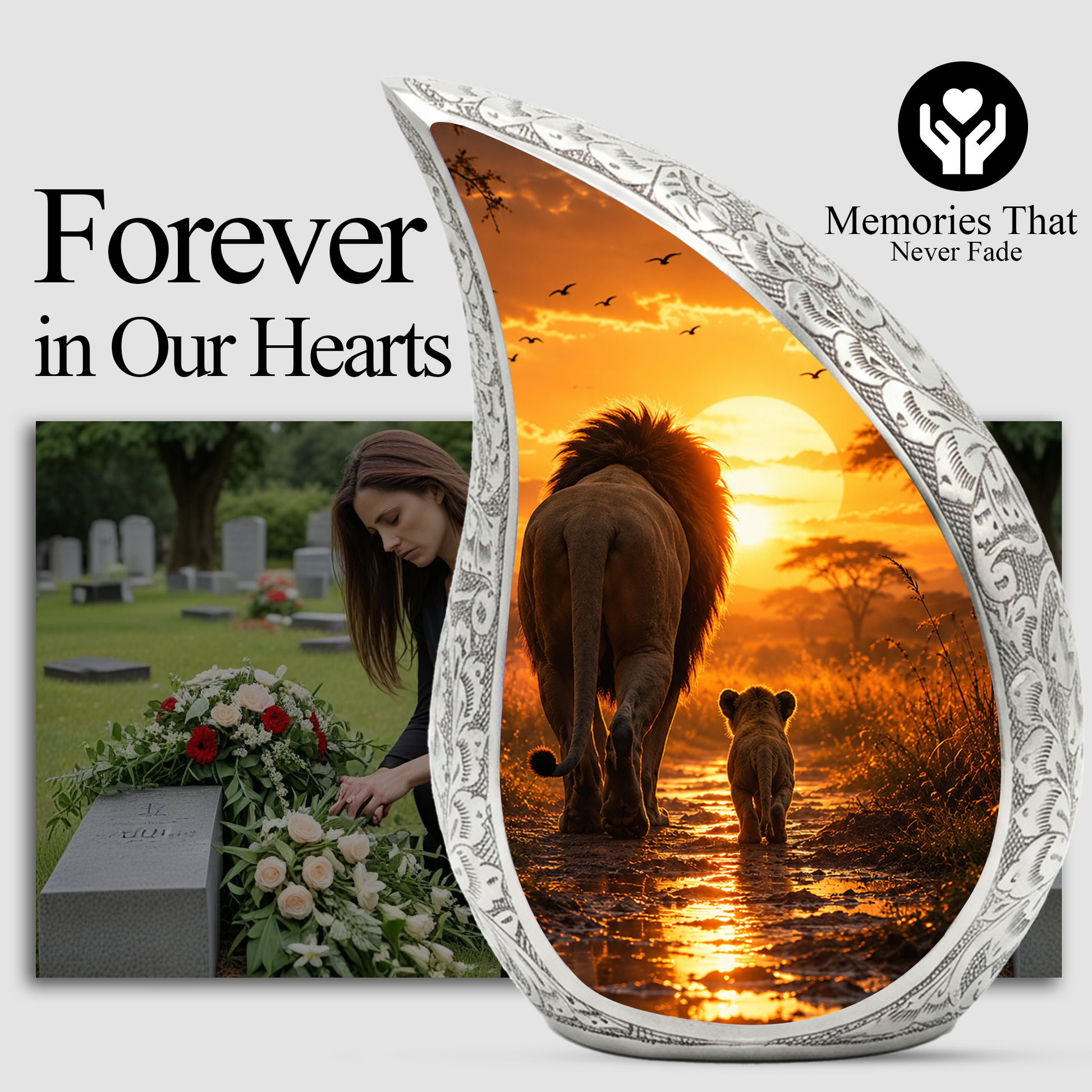 Lion Sunset Adult Urn for Ashes | Premium Adult Cremation Urn for Human Ashes Memorial