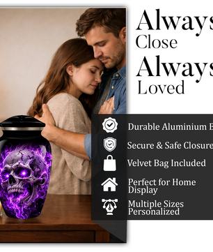 Adult Cremation Urn – Purple Skull & Flames Memorial Urn for Adult Ashes